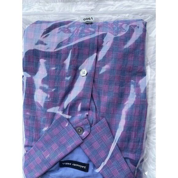 Zachary Prell Dress Shirt Mens Large Purple Plaid Check Cotton Button Up - Picture 10 of 10